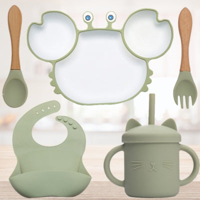 EASY-EAT™ | SET D'ASSIETTE CRABE DIVISÉ(assiette+bavoire+ustensile +goblet avec paille)